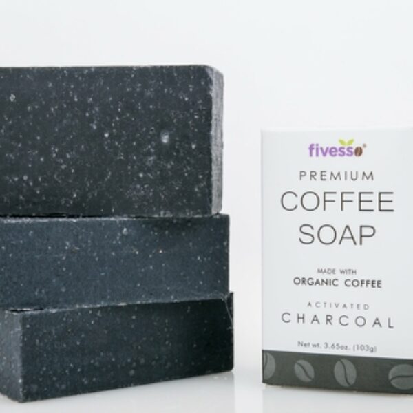 Fivess - Activated Charcoal - Premium Coffee Soap Bar (Pack of 3 Bars)