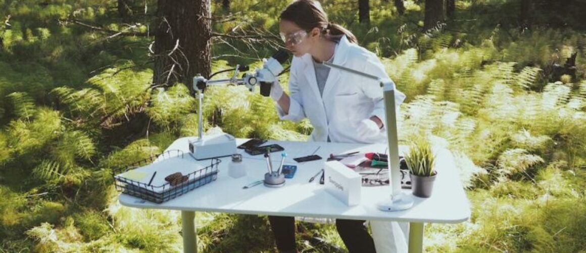 woman making laboratory tests in forest